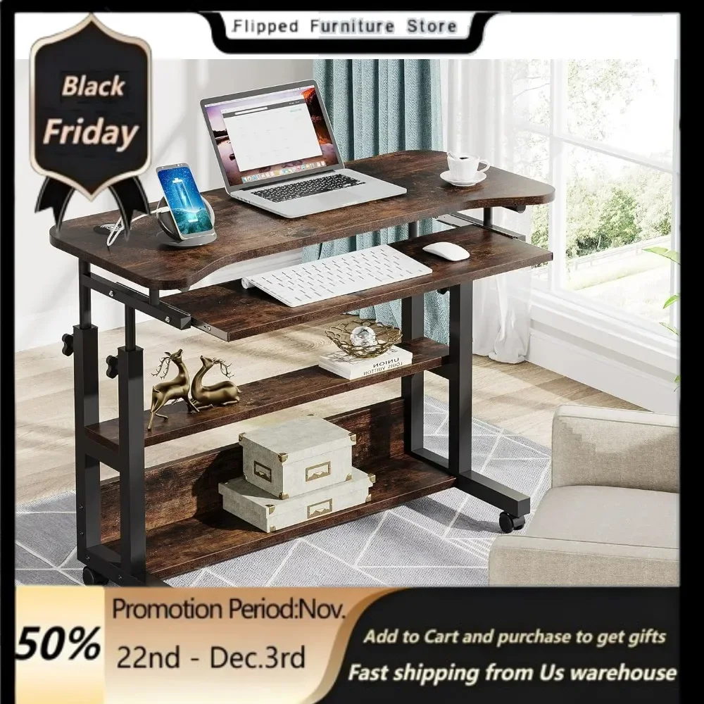 

Portable Desk with Power Outlets, Height Adjustable Side Table Sofa Couch Bedside Laptop Computer Cart with USB Charging Ports