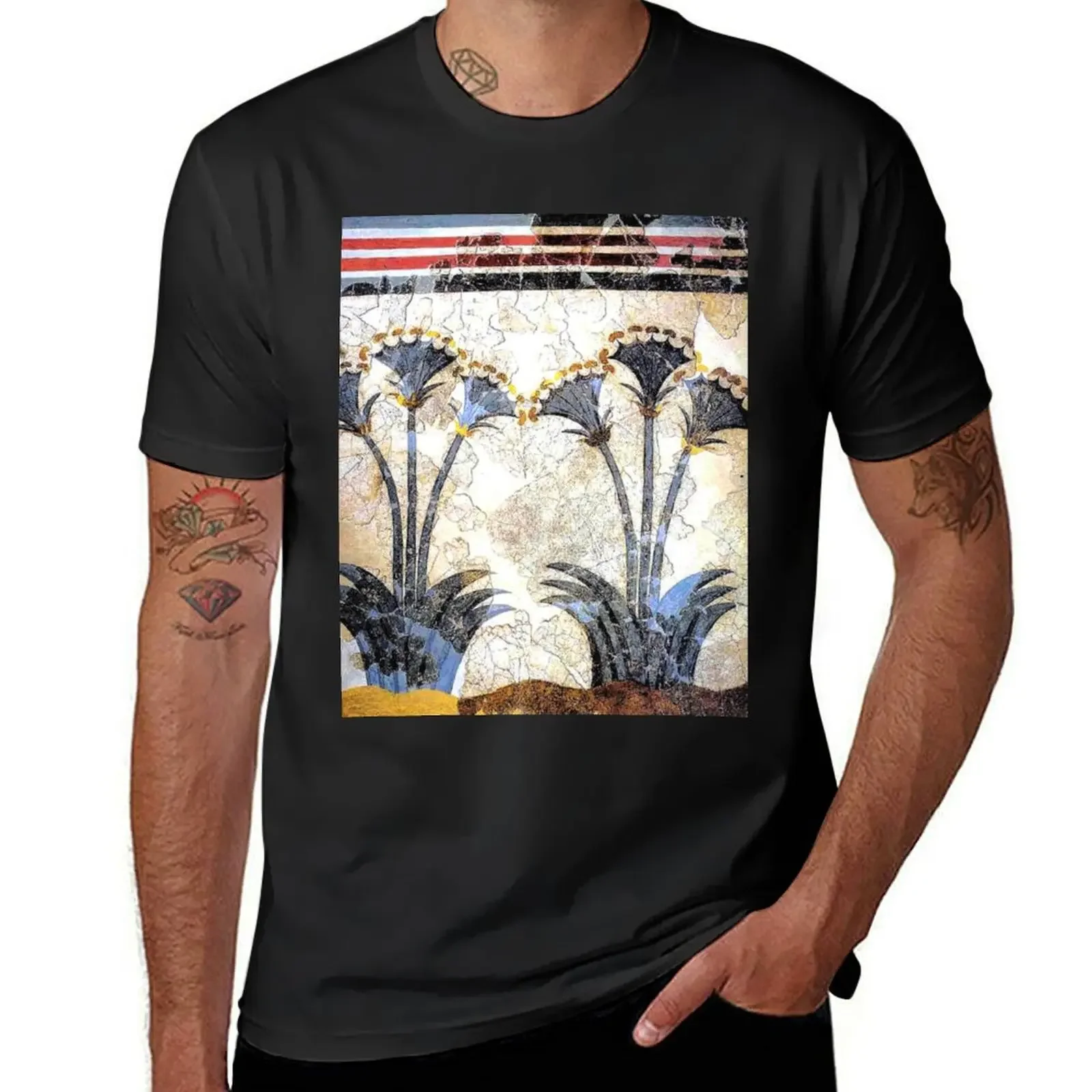 Minoan Sea Daffodils 'Lilies' Fresco T-Shirt custom t shirt new edition anime clothes t shirts men