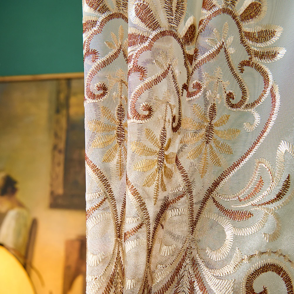 ستائر من التول على الطراز الأوروبي من LEEJOOM ستائر مطرزة لغرفة المعيشة وغرفة النوم قطعة واحدة