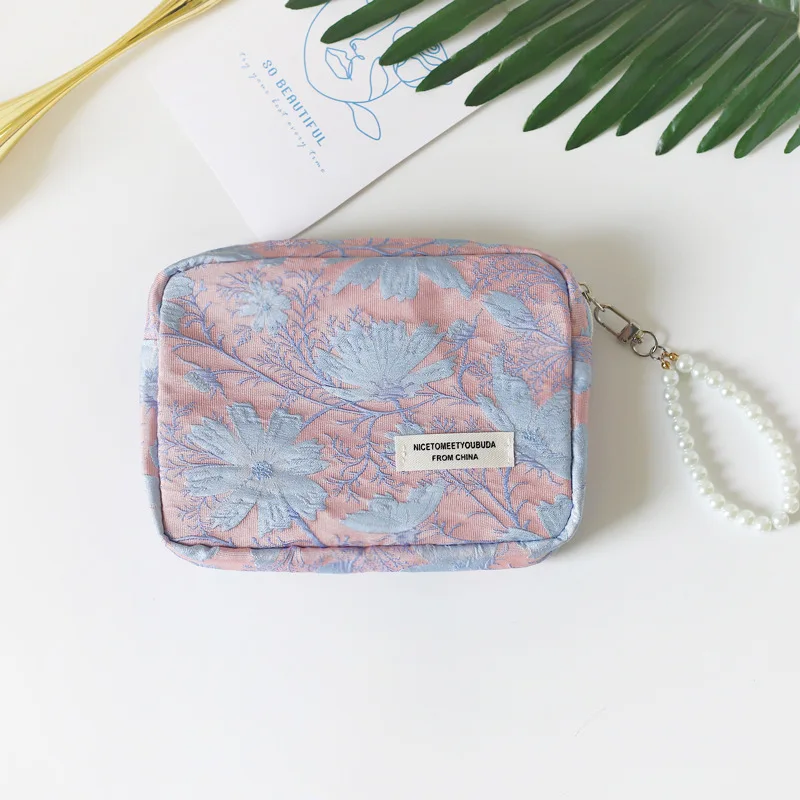 1 Piece Retro Aesthetic Floral Wrist Bag for Women Vintage European Style Flower Lipstick Phone Bag Mini Portable Storage Bag