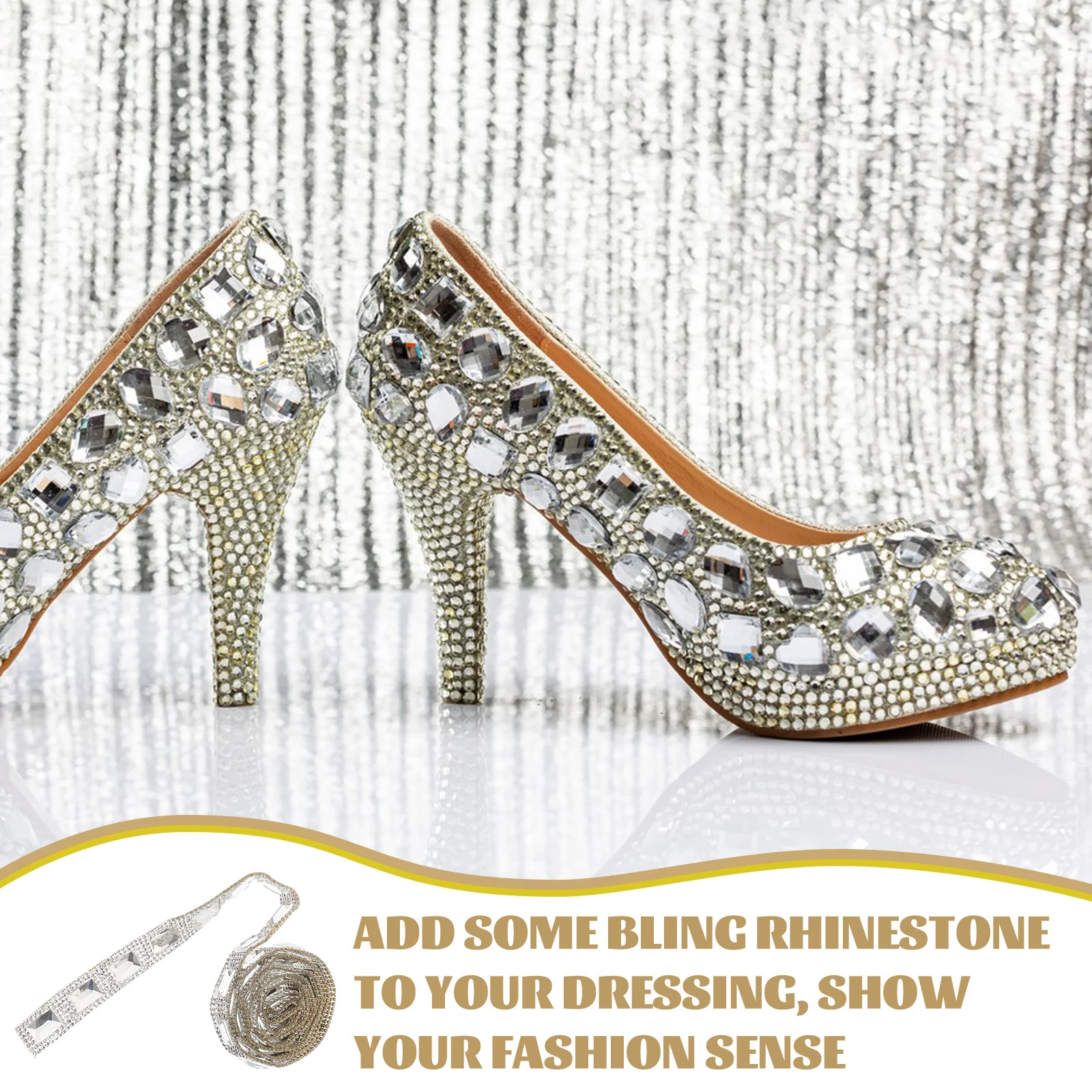 

1 Roll Iron on Rhinestone Ribbon Heat Transfer Rhinestone Strip for Clothes Shoes Crafts DIY Bling Decor Rhinestones for Fabric