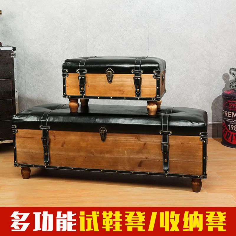 

Industrial style shoe changing stool, storage stool, storage box, suitable for sitting, fitting room, long sofa stool