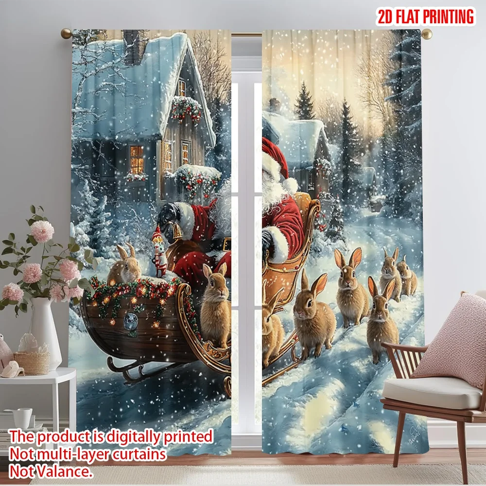 2pcs,2D plane printing Creative Curtains Reindeer and igloo (3) Polyester Fabric (without rod) Art Deco Festive Use for Living