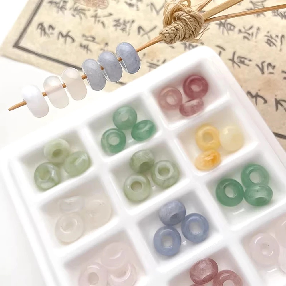 5 PCS Natural Crystal Dongling Jade Ping An Buckle Bread Circle Beads DIY Jewelry Making Necklace, Bracelet, Clothing Accessory