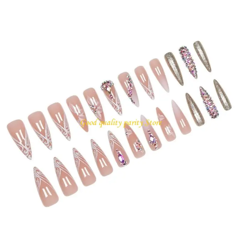 M4YA 24 PCS Long Press on Flores Falsas Reídicas uñas Acrílicas Stilettos cubierta llena cubierta en uña para