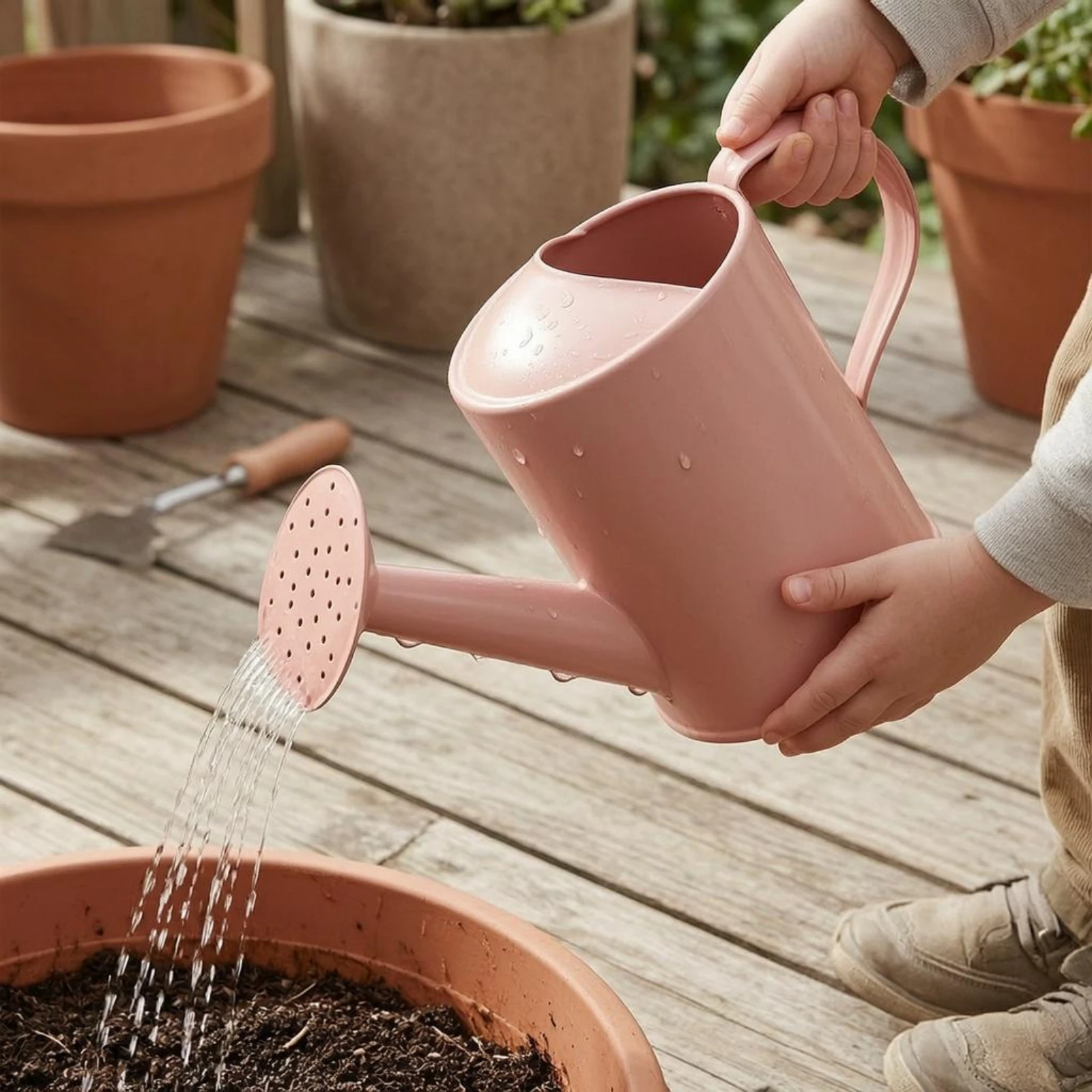 Iron Watering Can Curved Side Handle Powder-Coated Watering Can Garden Tool Uncovered Top Easy Pour for Indoor Plants