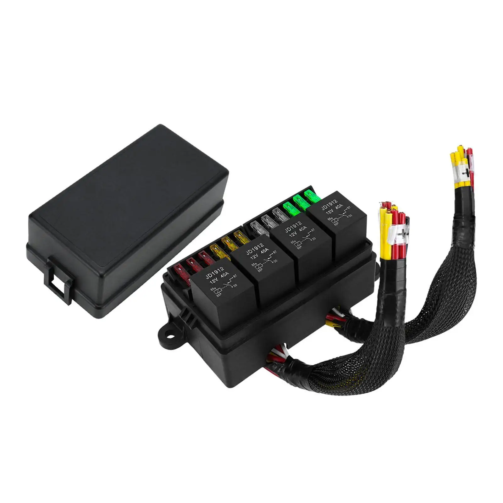 Universal Car Fuse Relay Box Waterproof 4 Relay 12 Way Prewired for Boat RV Marine