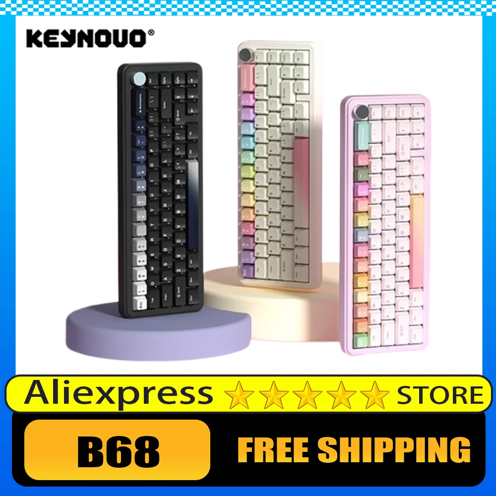 KEYNOUO B68 Mechanical Keyboard  Tri Mode Multifunctional Knob GASKET Hot Swap Wireless Gaming Keyboard RGB PC Gamer Accessories