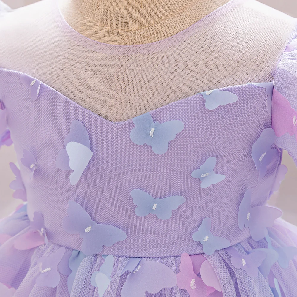 Colorful Butterfly Baby Party Dress for Girls Kids 1st Birthday Baptism Gown Tulle Flower Girl Dresses Wedding Children Clothing