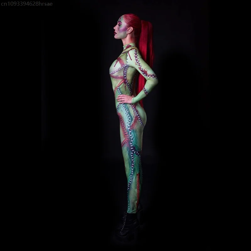 

Women Men Horror Snake 3D Print Jumpsuit Catsuit Cosplay Costumes Tight Punk Zentai Female Halloween Party Bodysuit
