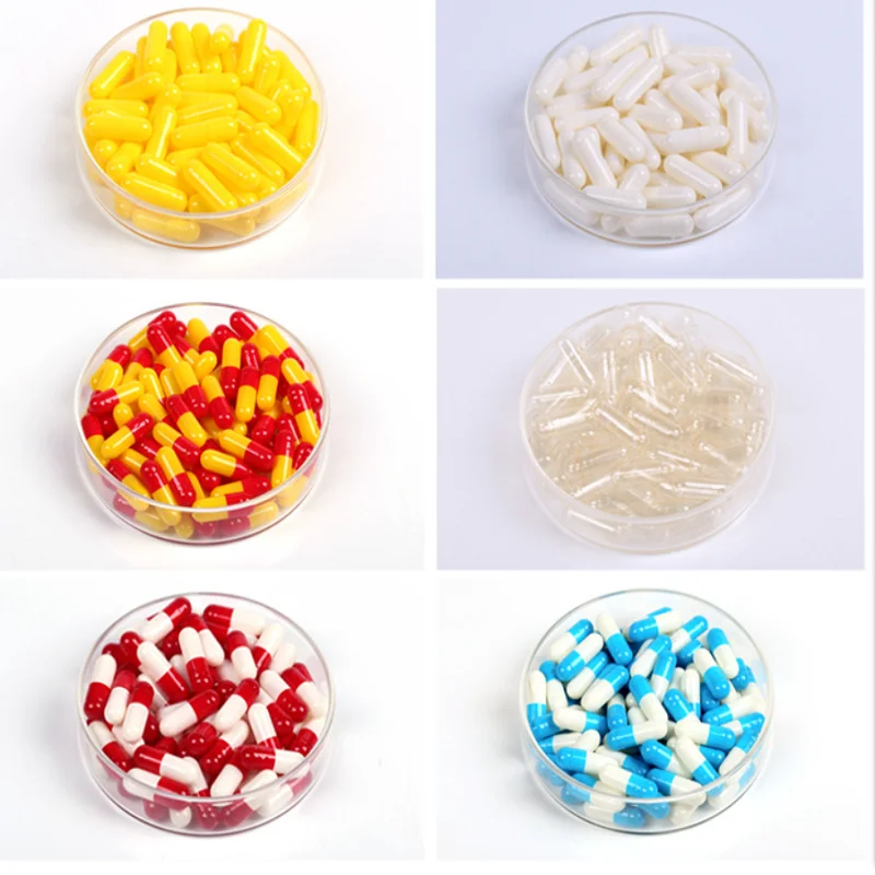 Free delivery 500 Pcs Empty Hard Gelatin Capsule Size 1# multicolor Clear Kosher Gel Medicine Pill Vitamins Empty Pill Capsule