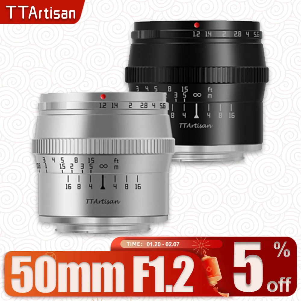 

TTArtisan 50mm F1.2 APS-C MF Portrait Lens Applicable whit Mirrorless Cameras Sony A6000 Fuji X-A5 Canon M5 Olympus M43