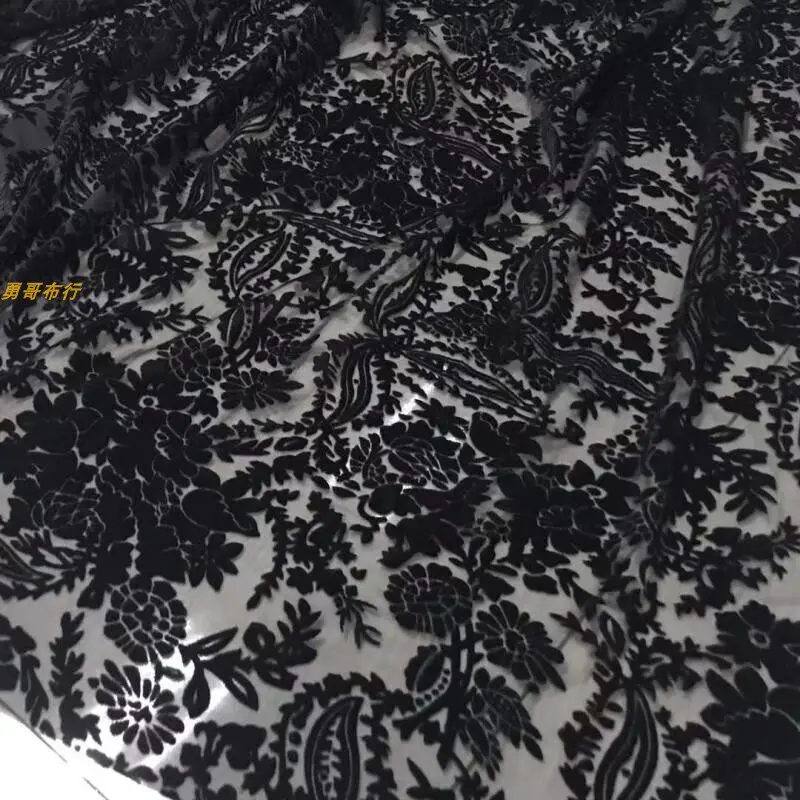 Wide White Black Silk Etched-out Velvet Fabric Silk Cotton Velvet See-through Spring and Summer Dress Top Cheongsam Cloth