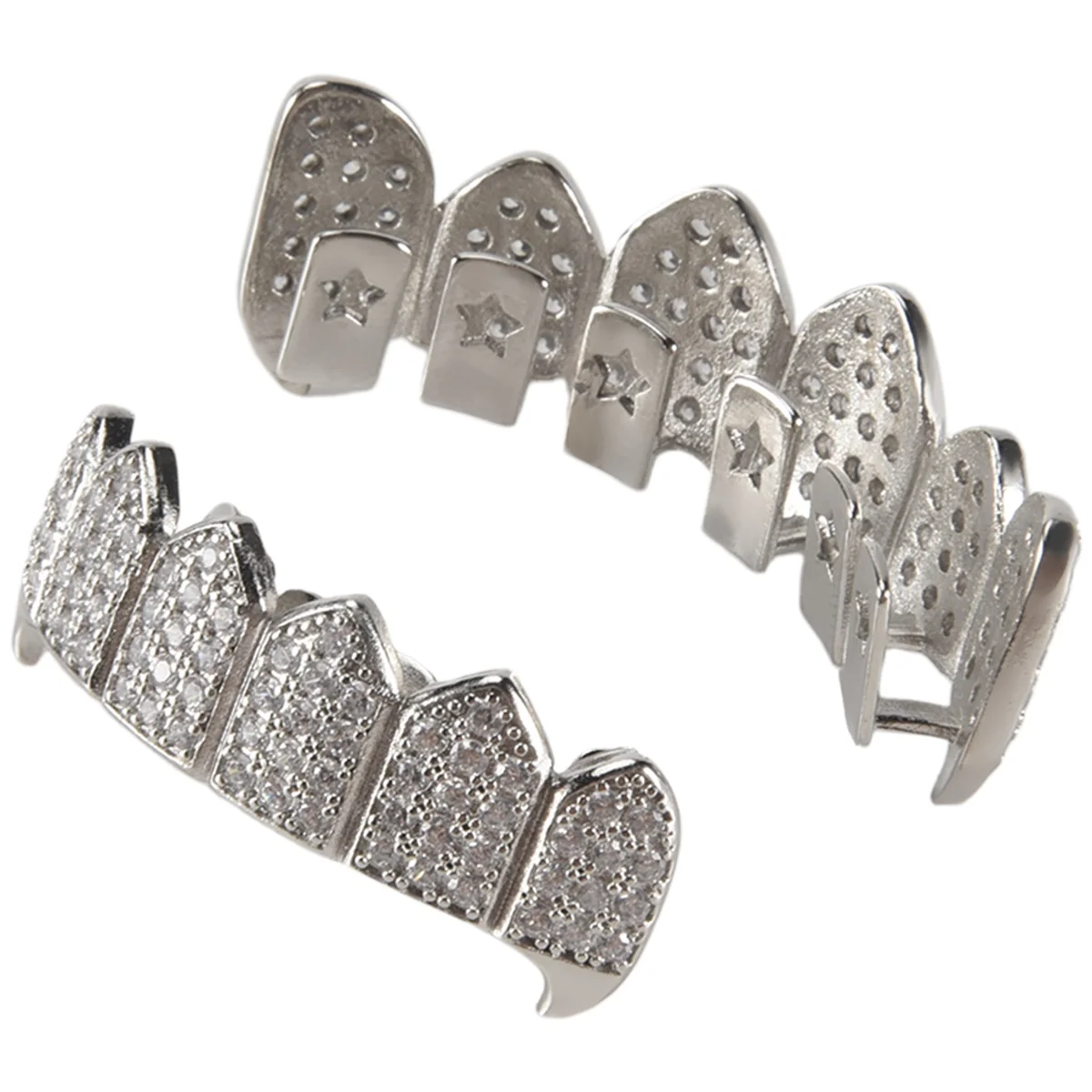 ABP-Silver Plated Top & Bottom Grillz Mouth Teeth Grills High Quality, Silver