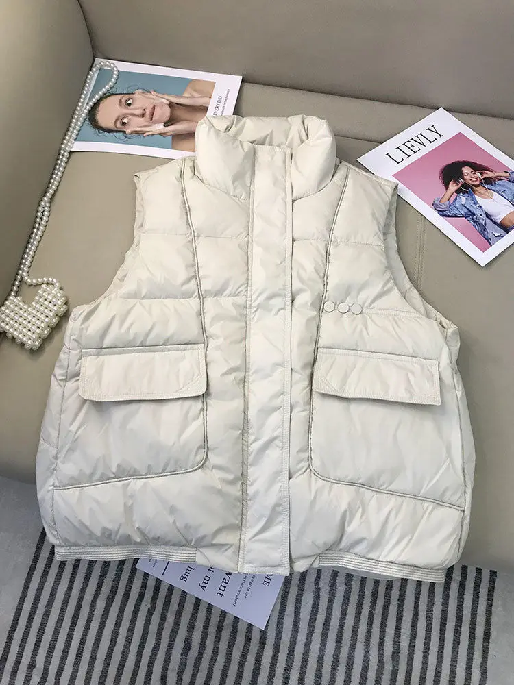 Fashion down cotton vest women's shoulder 2023 autumn and winter new item stand collar loose vest jacket