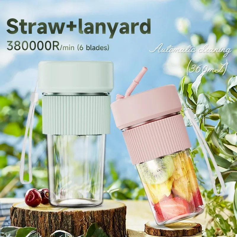 Electric Fruit Juicer Wireless Blender Juice Mixer Portable Juicer with Straw Household USB Charging 6 Blade Gift Juice Cup