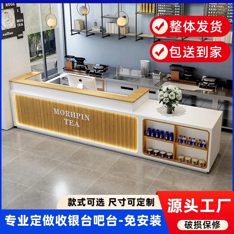 Cafe milk tea shop bar checkout page cold drink cafe baked fruit solid wood counter table restaurant water bar