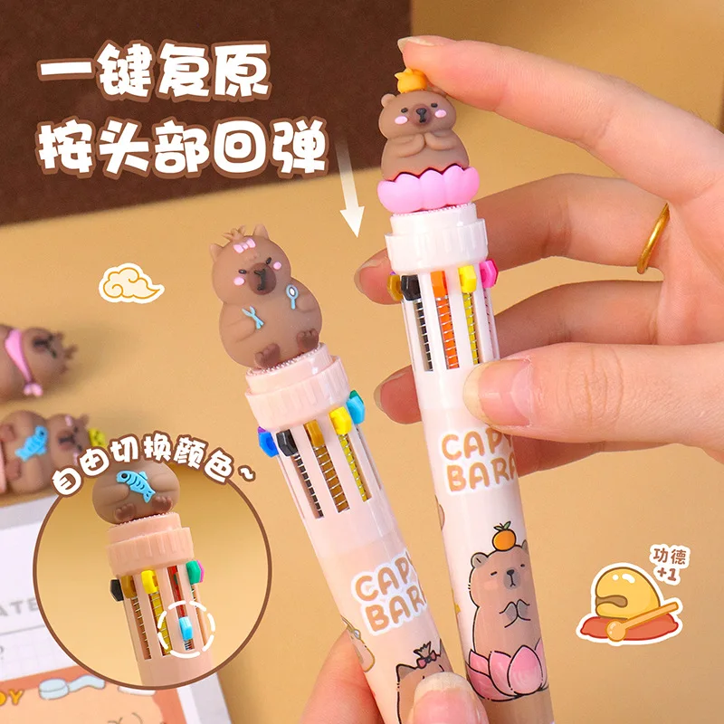 24pcs/lot New Capybara 10 Colors Ballpoint Pen Creative 0.5MM Roller Ball Pens School Office Writing Supplies Stationery Gift