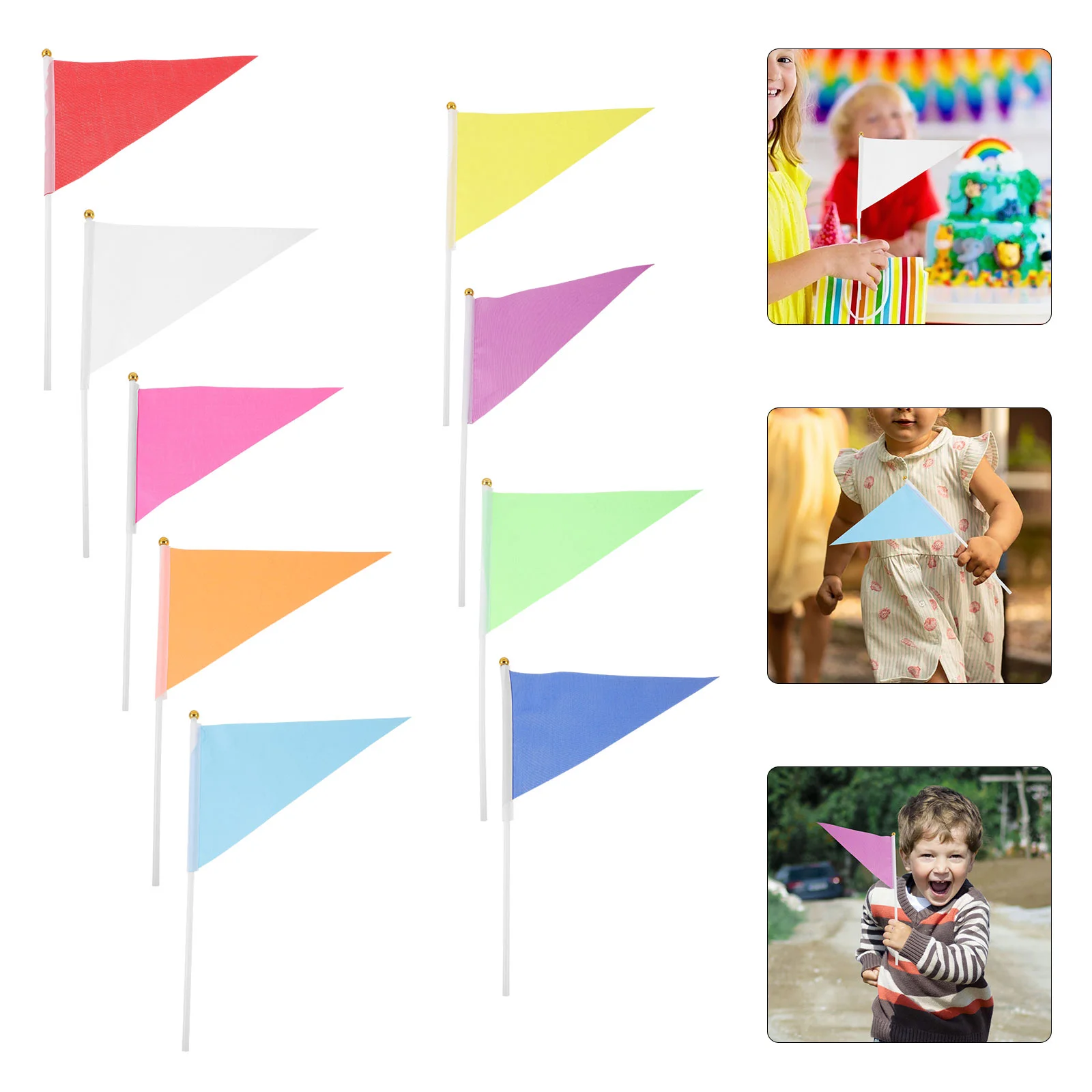 9 Pcs Flag Kindergarten Triangular Red Children's Game Props Hand (9 Colors Mixed) American Mini Shaking Flags Polyester