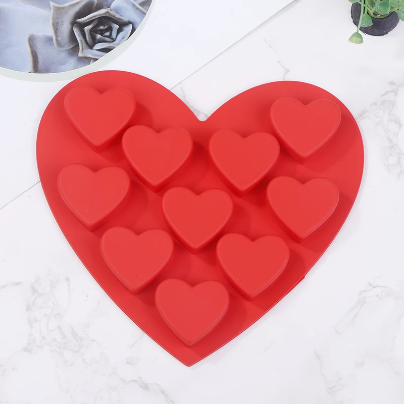 1Pieces 10Cavity Heart Shaped Silicone Mold Chocolate Candy Mould Fondant Jelly Pudding Dessert Baking Tool Outdoor Tableware