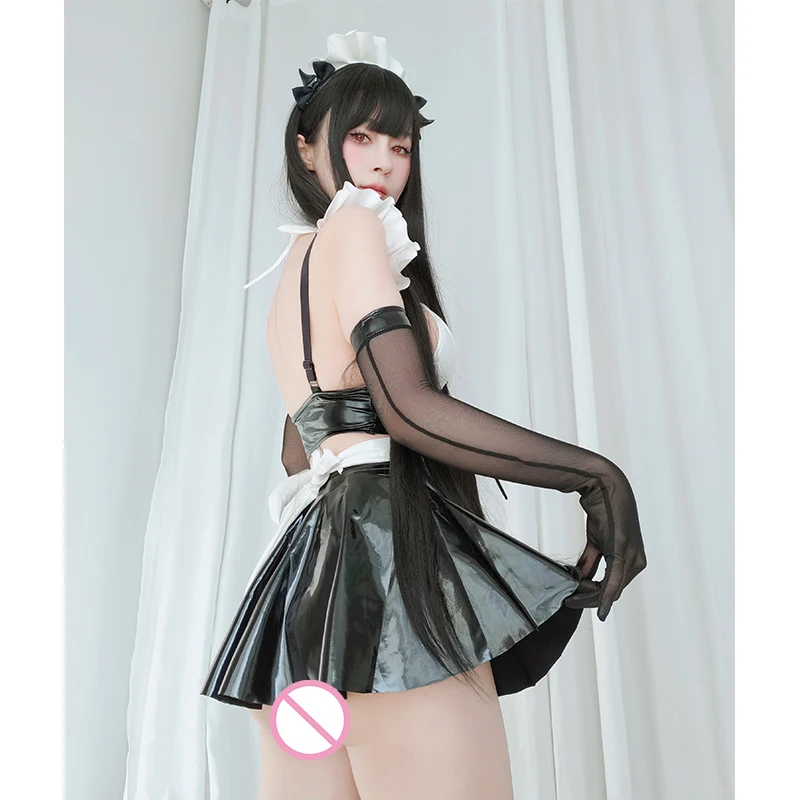 Senmhs Originele Sexy Schattige Meid Uniform Anime Cosplay Kostuum Lakleer Lingerie Outfit Holle Bikini Minirok 2024New