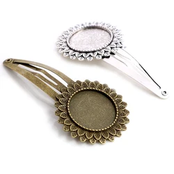 20mm 5pcs Antique Silver Plated Bronze Copper Material Flower Style Hairpin Hair Clips Hairpin Base Setting Cabochon Cameo