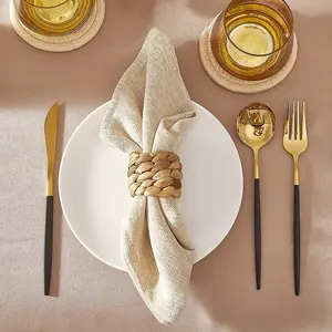 حلقات منديل منسوجة مستديرة ، مصنوعة يدويا ، عيد الشكر عيد الفصح ، زينة طاولة عيد الميلاد ، مناديل مزرعة ، أصفر ، 100 قطعة أفضل 10 مبيعات حامل منديل عيد الميلاد - No10