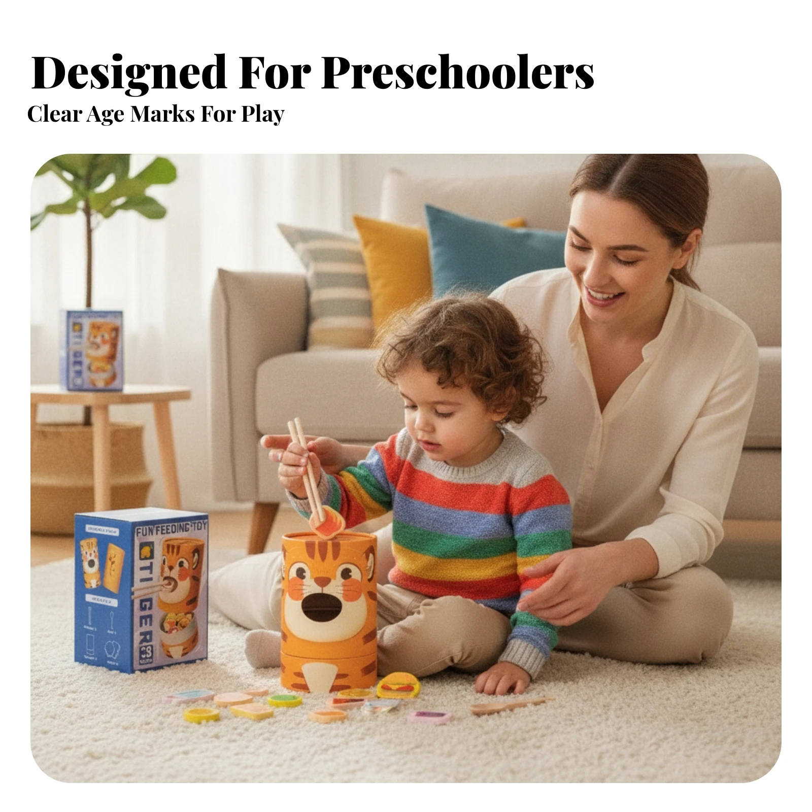 

Pretend Feeding Toy Colorful Wooden Chopstick Game Tiger Container Toy Hand-Eye Coordination Wooden Training Chopsticks