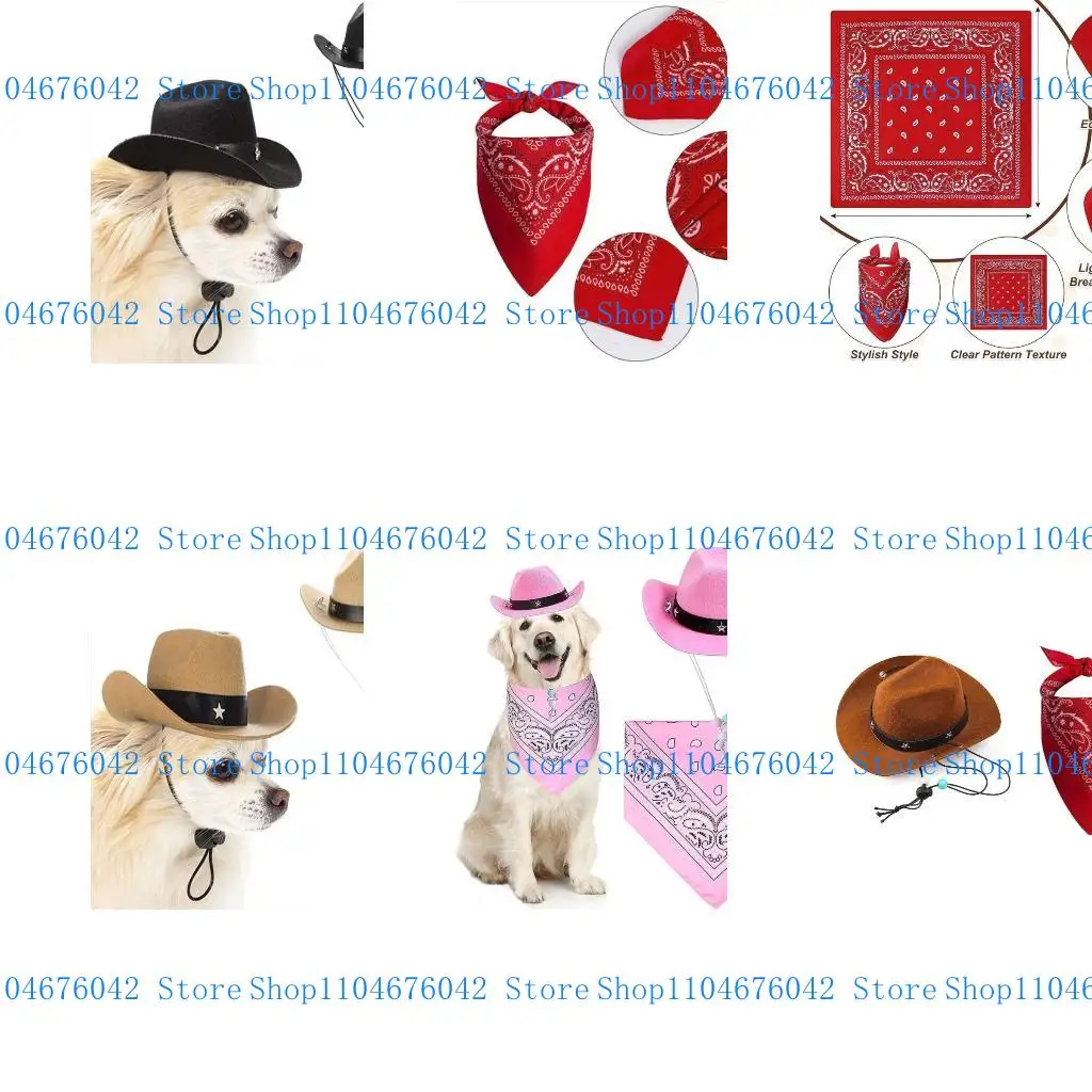 5ASD PET COSTUME BIRDY PROPS COWBOY HAT BANDANAS تعديل الكلاب رعاة البقر قبعة