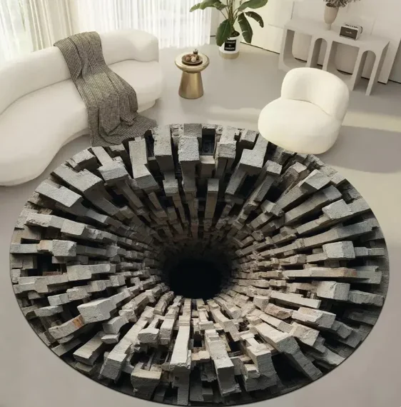 Optical Illusion Rug 3D Vortex Pattern Round Modern Design Living Room Bedroom Home Decoration Carpets