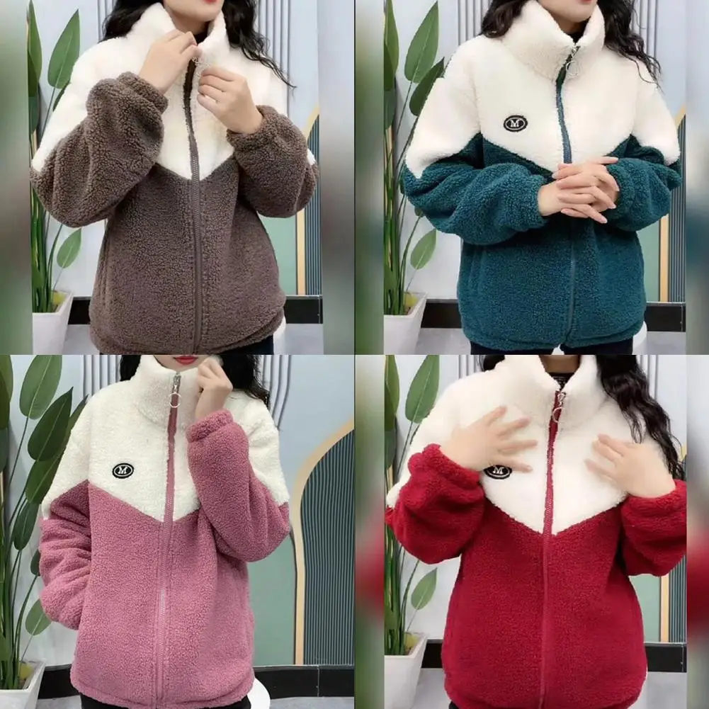 Chaquetas nuevas gruesas de colores para mujer, abrigos acolchados elegantes de manga larga de lana de cordero con cremallera, Tops largos de otoño para invierno, salida media U4G4