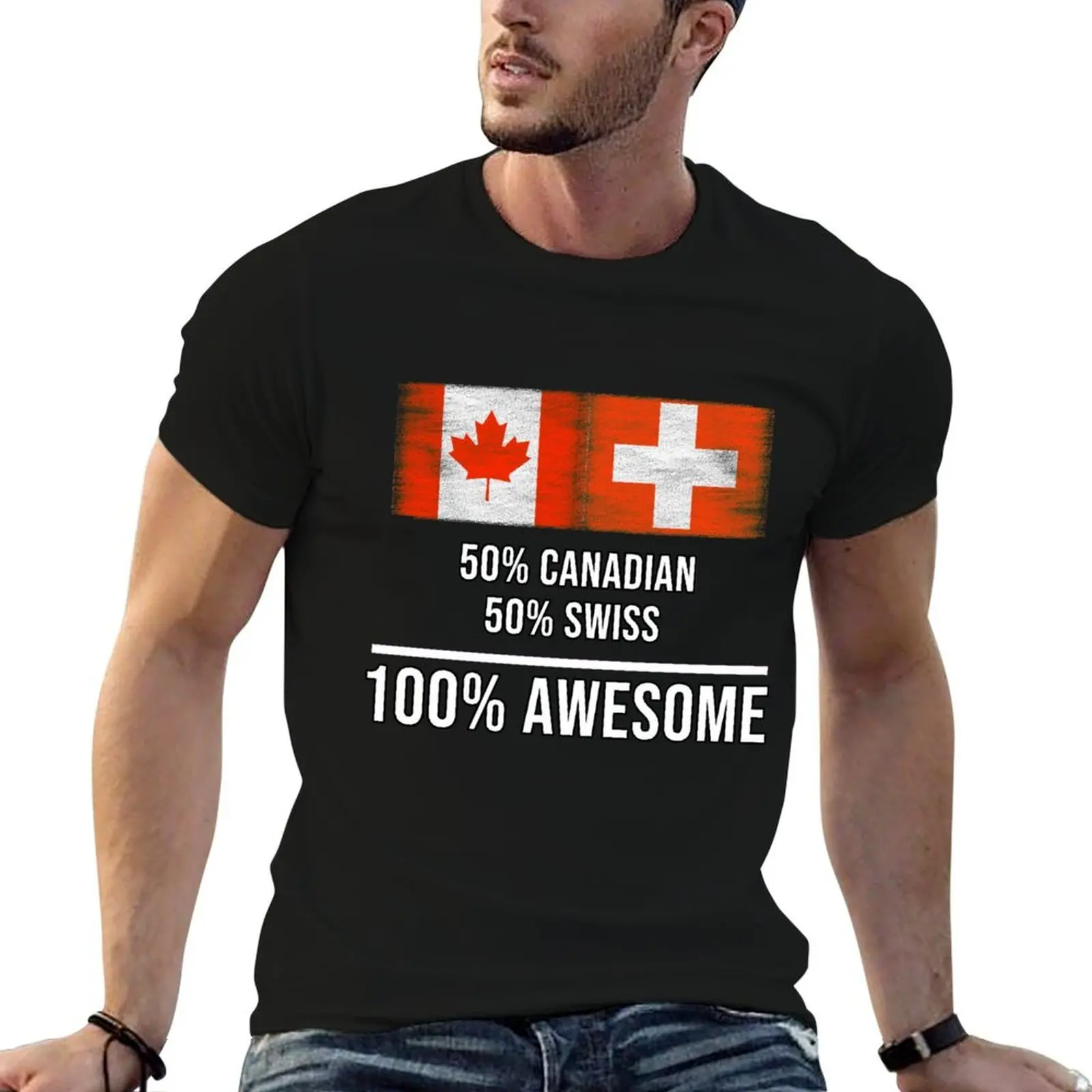 

50% Canadian 50% Swiss 100% Awesome - Switzerland Flag Gift For Swiss T-Shirt t shirt man designer man t shirts cotton T-Shirt