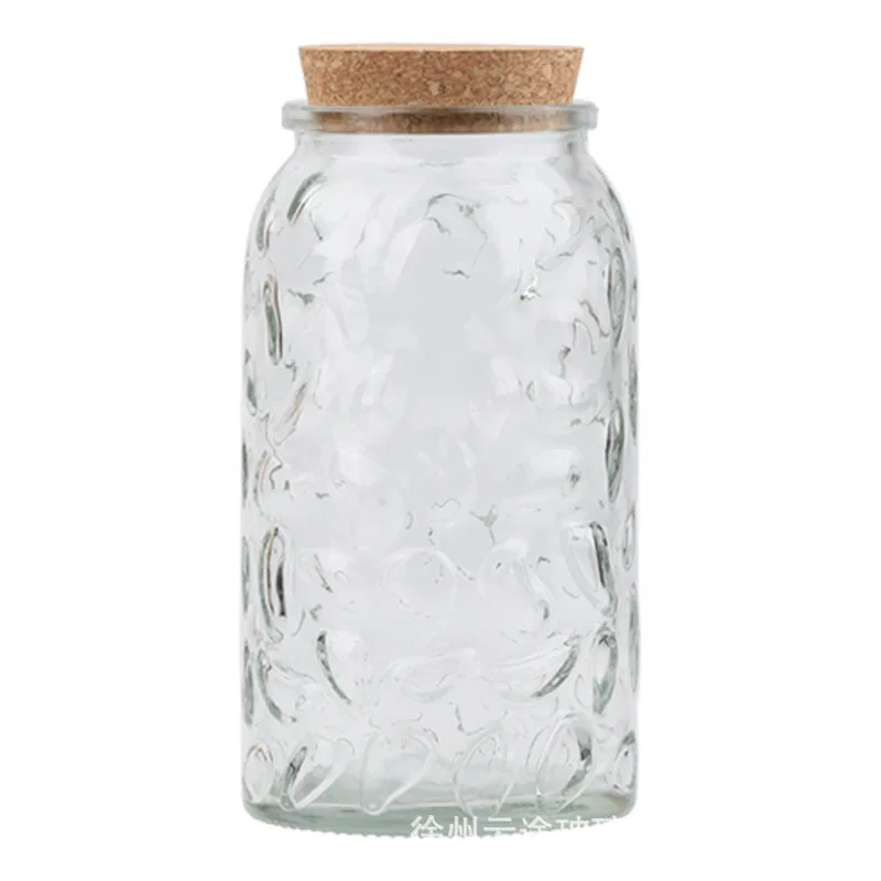 Japanese Vertical Grain Glass Jar Cork Storage Jar Snack Tea Sealed Storage Pot Transparent Storage Bottle Glass Container Decor