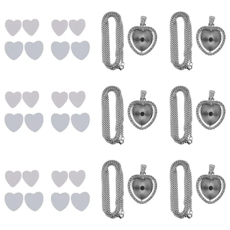 J1UL1N 24Pcs Sublimation Rhinestone Trays Pendant Set, 6 Blank Bezel Trays, 6 Pcs Chains With 12 Discs