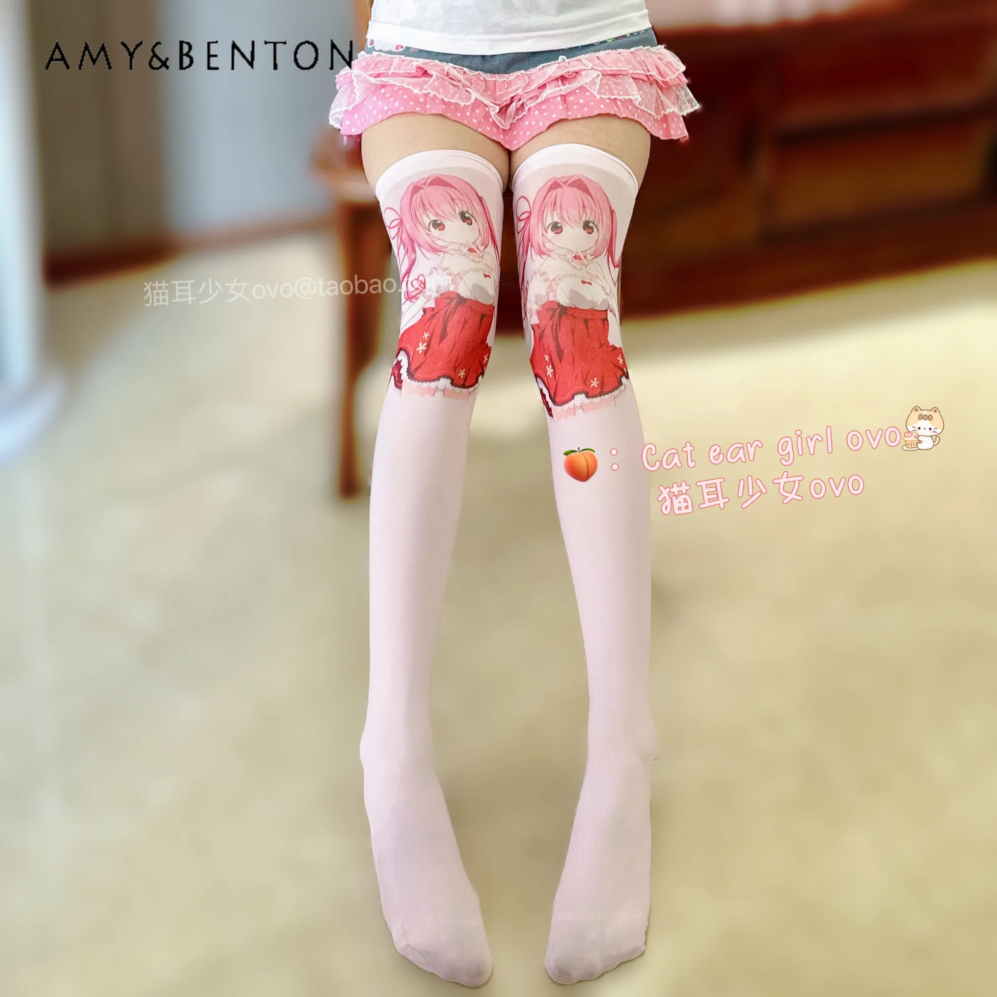 

Sweet Cute Anime Print JK Socks Japanese Kawaii Pink Sexy Stockings Versatile Slim Thigh High Socks Spring Summer New