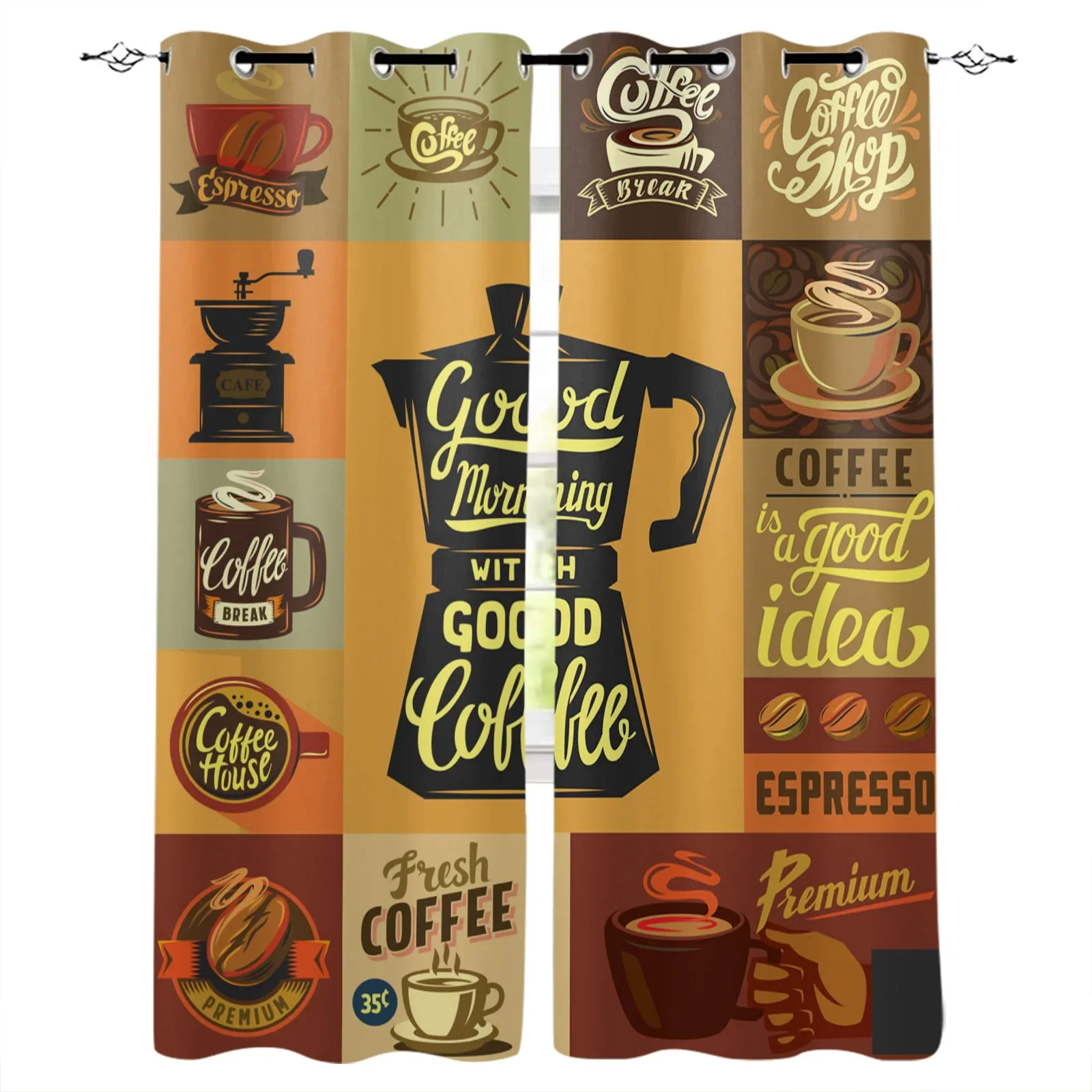 Coffee Poster Decals Black Blackout Curtains Window Curtains For Bedroom Living Room Decor Window Treatments