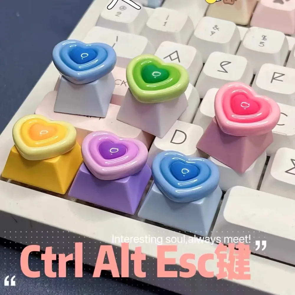 

Яркие цветные колпачки для клавиш в форме сердца 1,25U Ctrl Alt, дополнительный ключ, механическая клавиатура, колпачки для клавиш, смола MX, крестовая ось, корпус, подарок