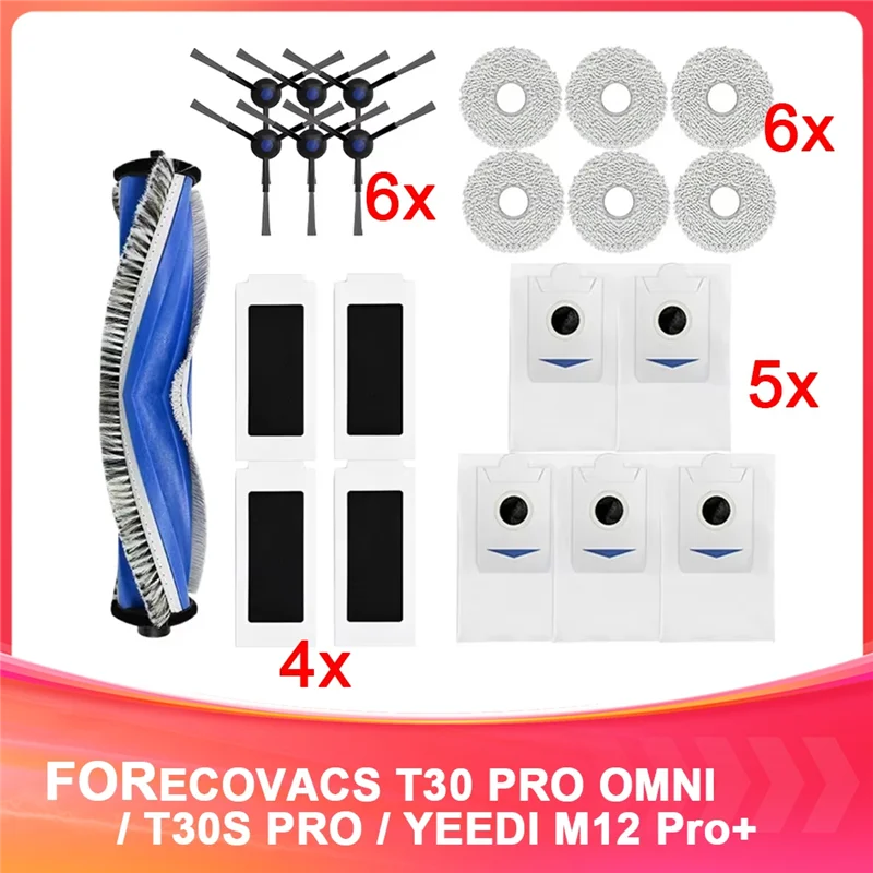 ABRG-Dust Bag Main Side Brush Filter Mop Accessories For ECOVACS T30S PRO Robot Vacuum Cleaner Accessories