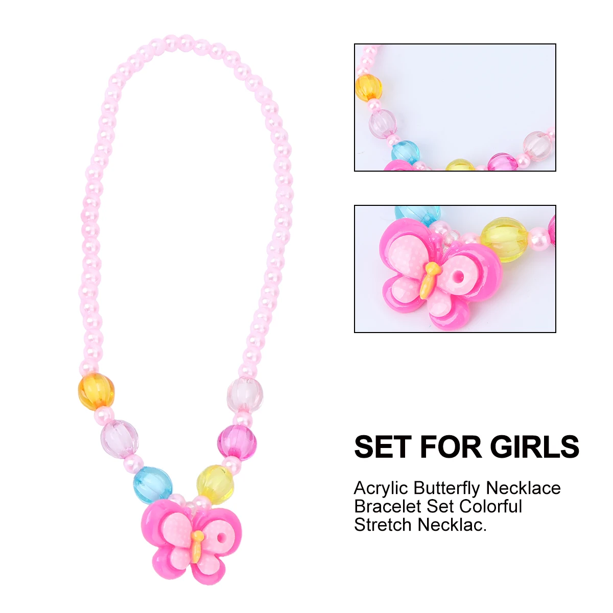 

Butterfly Necklace Bracelet Colorful Set Elastic Premium Material Acrylic Kids' Gift