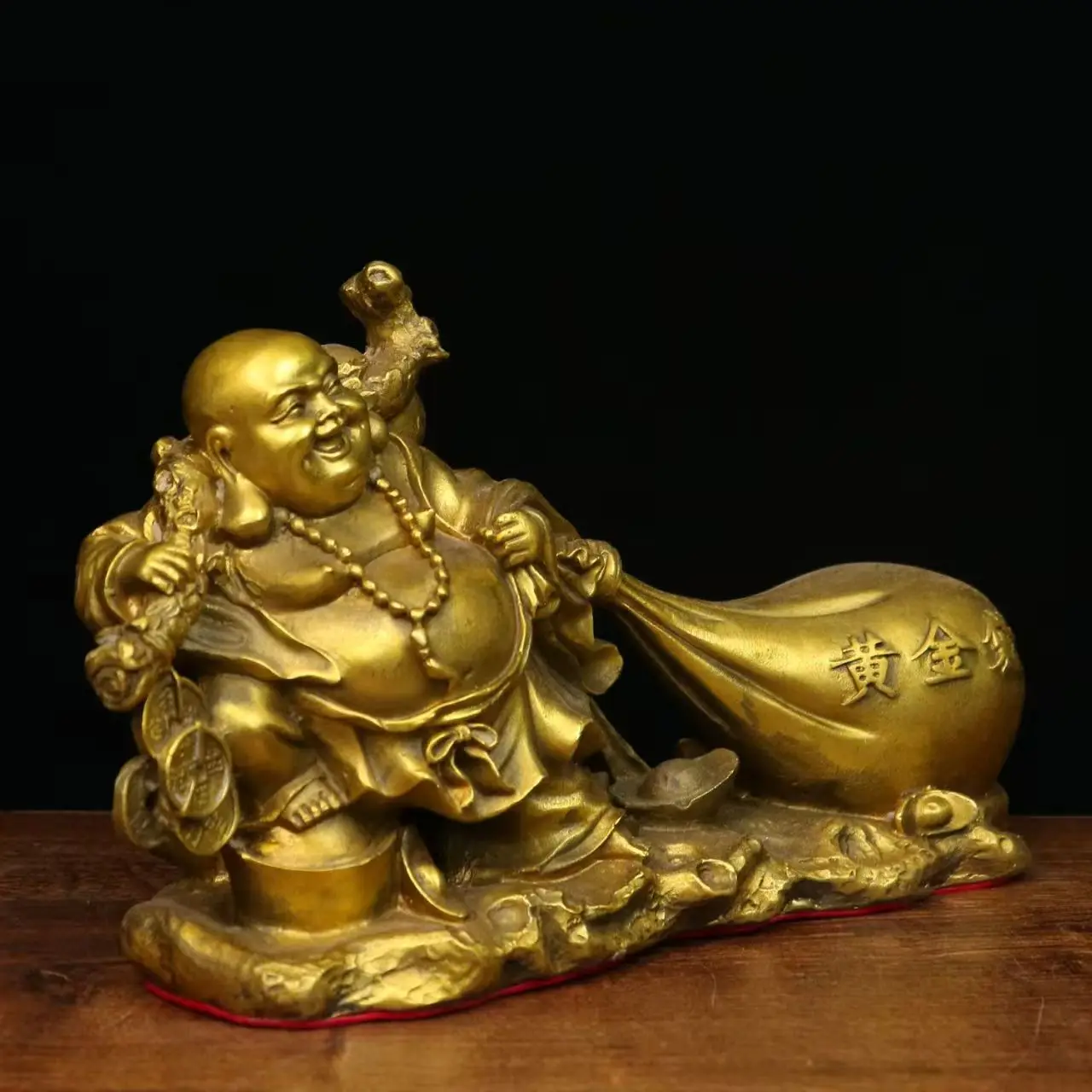 Copper Maitreya Buddha Statue Big Belly Laughing Buddha Ornament Monk Gold Bag Company Opening Gift view 6