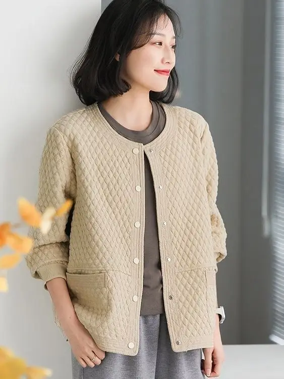 2024 Spring and Autumn Fashion New Women's Cotton Clothes Loose Commuter Casual Round Neck Top