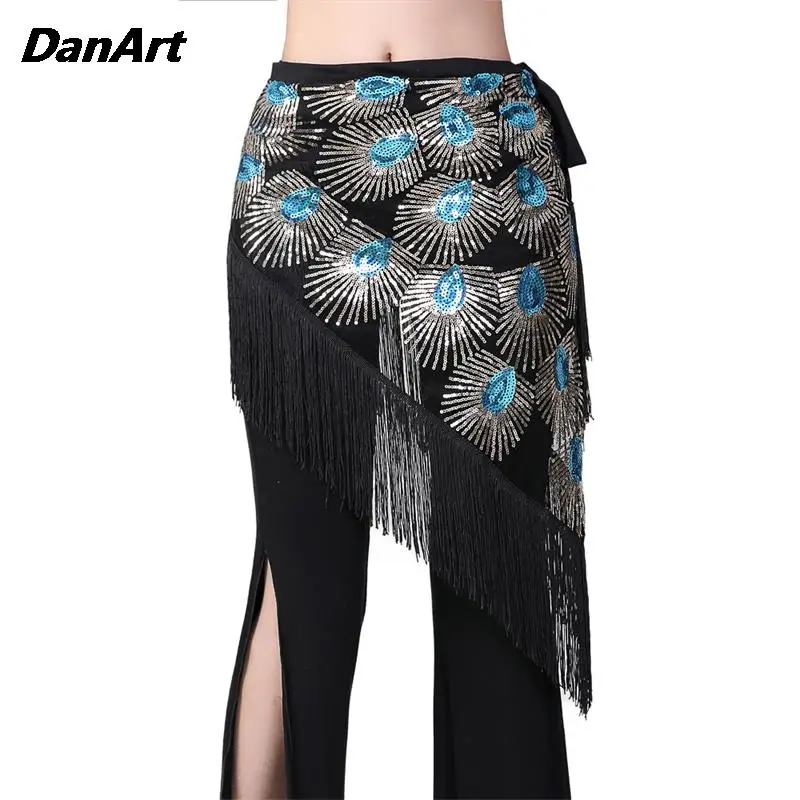 Belly Dance Tassel Hip Scarf Sequin Waist Chain Stage Performance Sequin Triangle Scarf Practice Tassel Lacing Waist Scarf