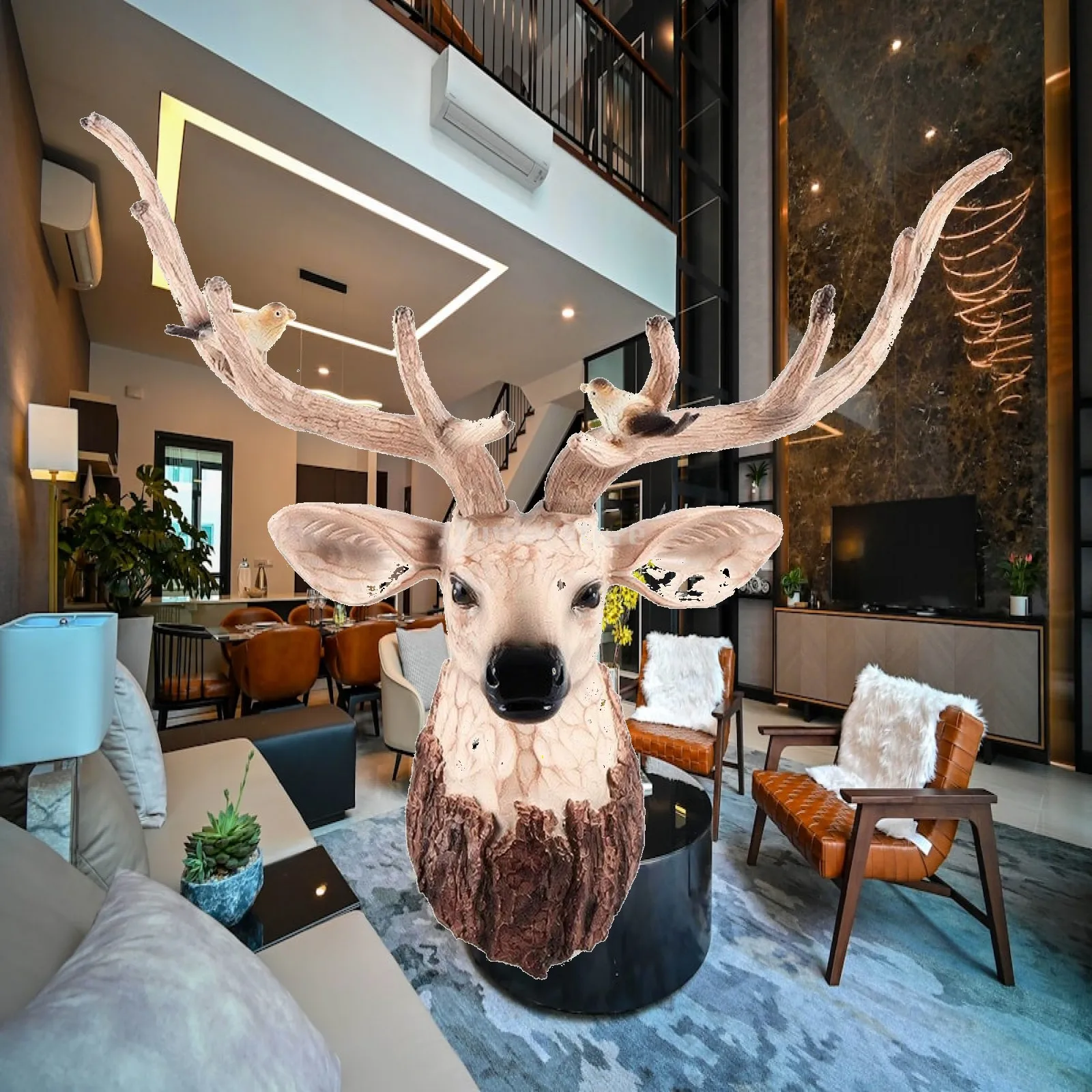 Synthetic Resin Wall Mounted Deer Head Carved Antlers Animal Heads Decoration Wall for Foyer Decor