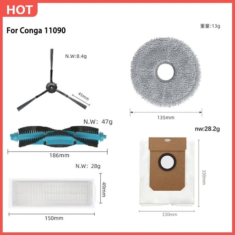 Compatible For Cecotec Conga 11090 Spin Revolution Main Side Brush Hepa Filter Mop Cloth Spare Parts Replacement Kit Accessories
