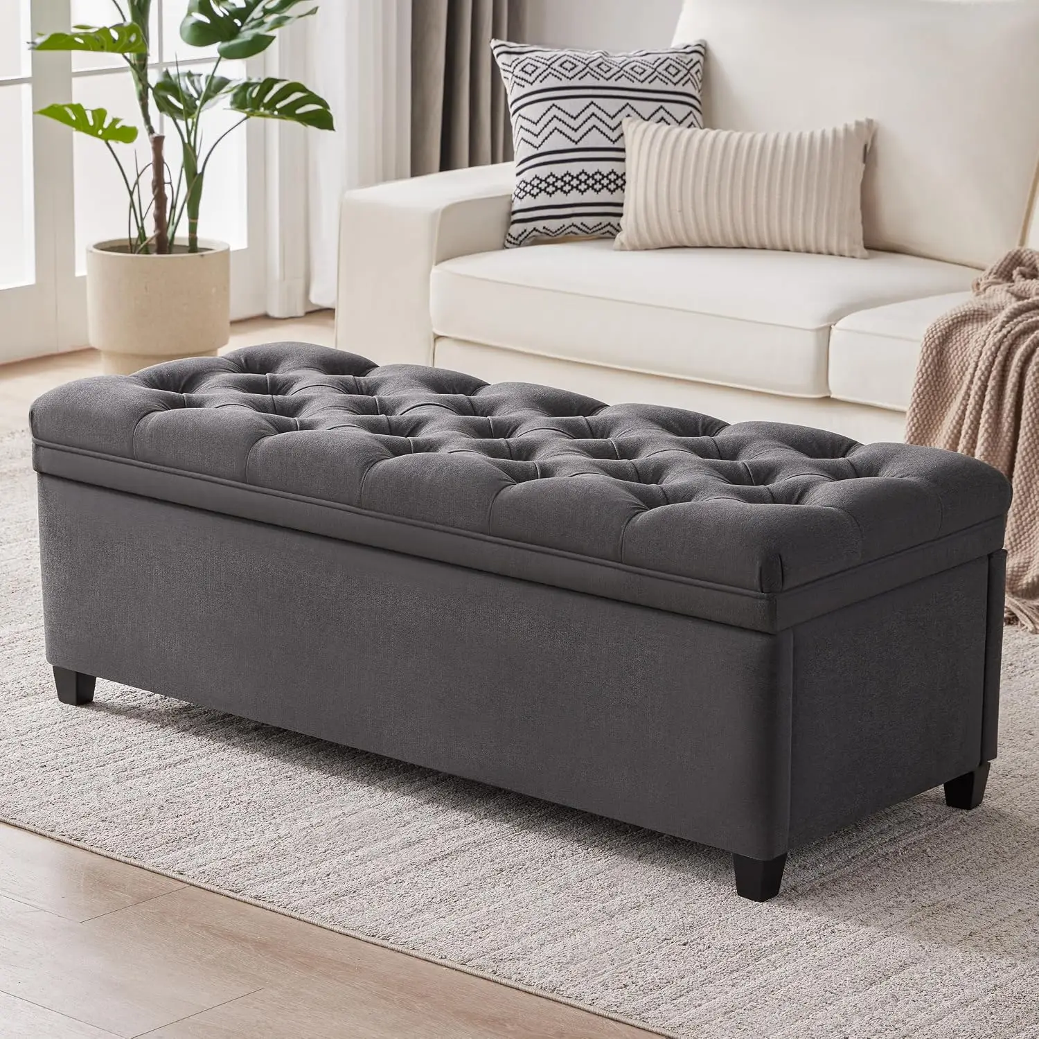 50 Inch Large Tufted Storage Ottoman Bench, Upholstered Bedroom & Living Room Entryway Furniture with Lift Top, Customized