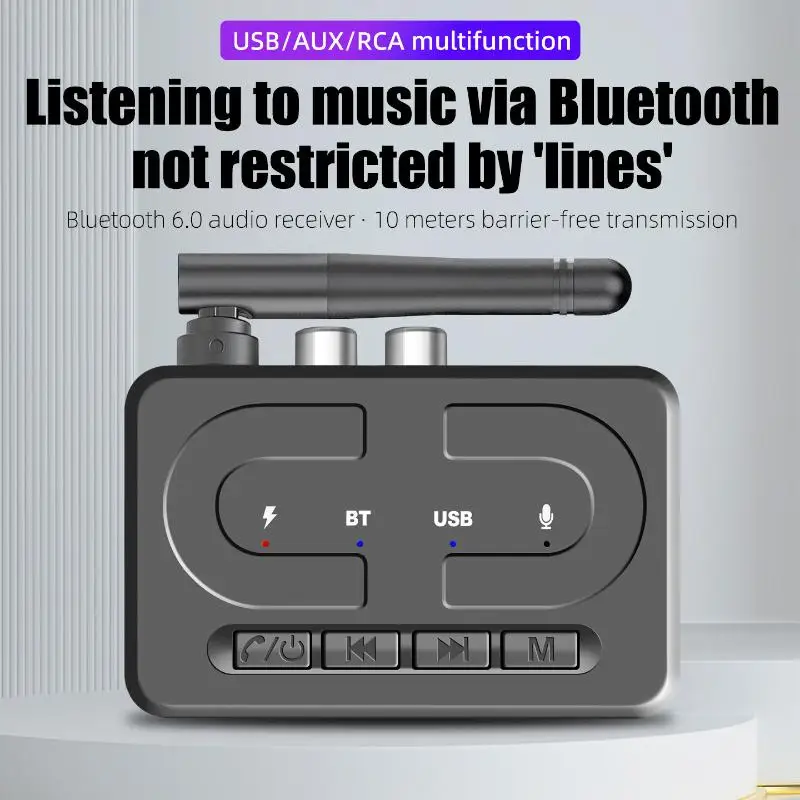New Bluetooth 6.0 Audio Receiver 3.5mm AUX RCA With Mic HIFI Stereo Wireless Adapter Support USB U-Disk For Car Speaker Amp image 2