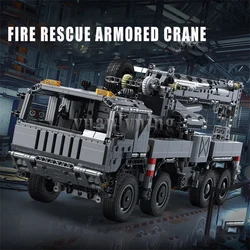 2686PCS MOC Remote Control Military Crane Truck Building Blocks Fire Rescue Armored Crane DIY Toy Gift for Children