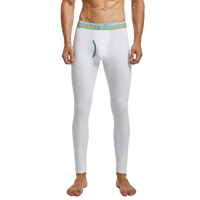 Thermal Sexy Mens Underwear Solid Cotton Long Johns Warm Leggins Hombre U Pouch Tight Underpants Thermal Pants White Blue Green