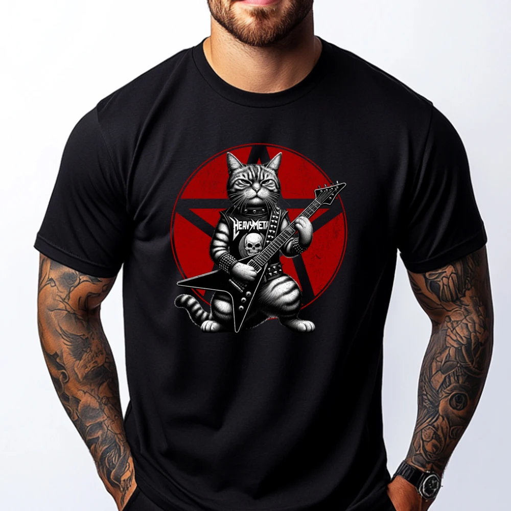 Cats And Metalhead Guitar Brand Clothing Youth Oversize Man Punk Style Valentine's Day Gift T-Shirts Men