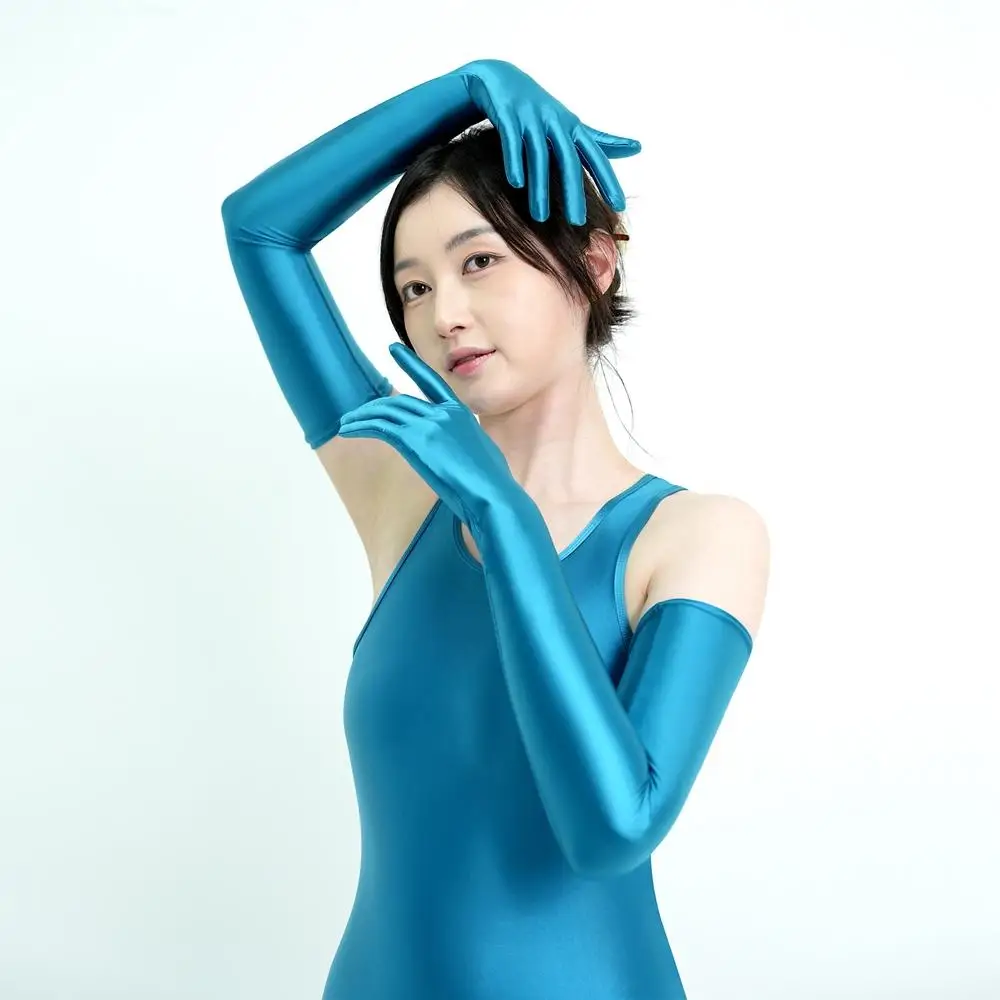 Unisex Glossy Silky Smooth Spandex Extra-long Gloves High Stretch Sun Protection Multi-colored for Riding Sports Ceremonial Use